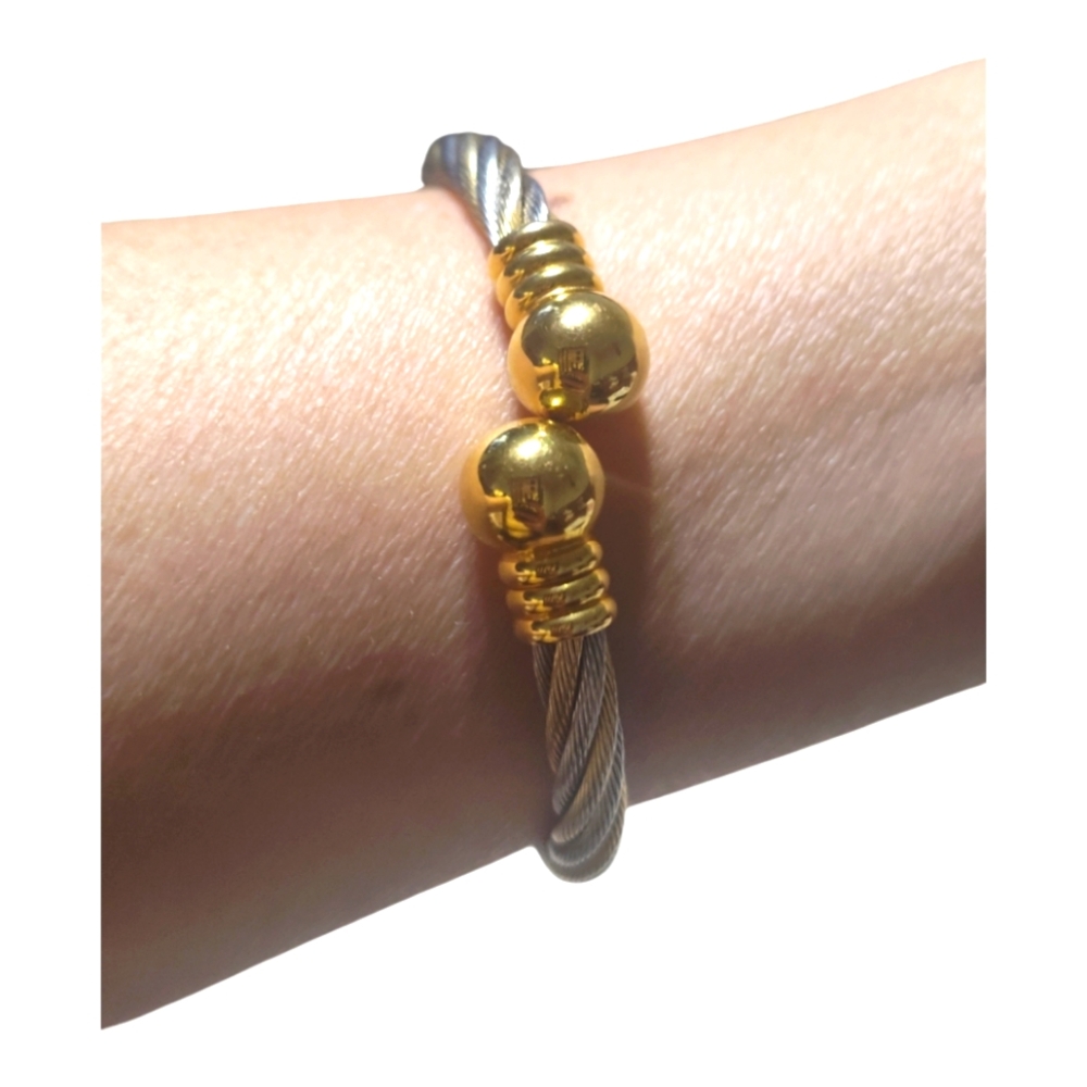 Twisted Cable Bangle Bracelet Two Tone - image 1